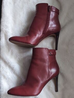 Nine West Women's Burgundy Leather Stiletto Ankle Boots